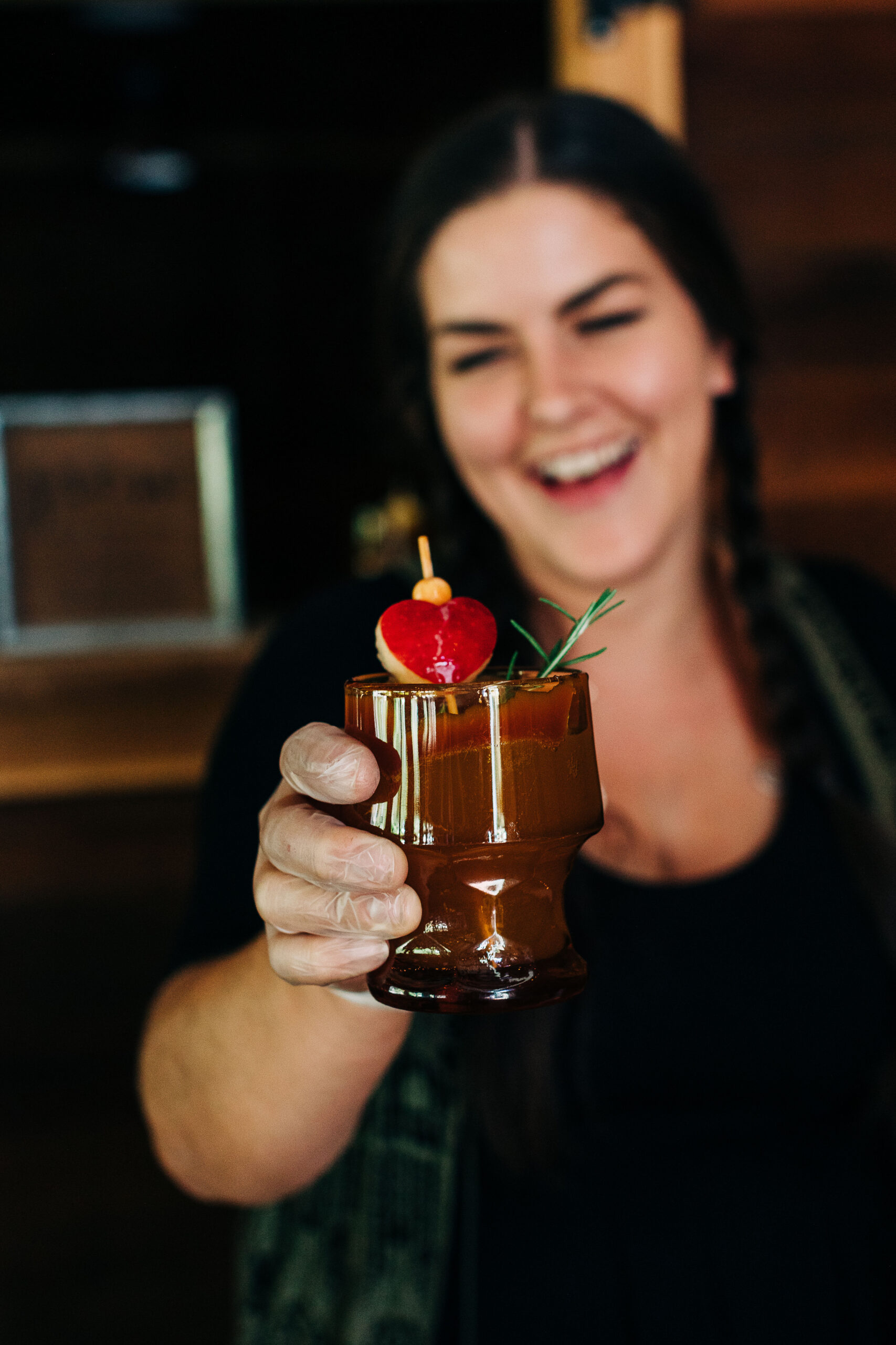 Sarah of Bow and Arrow Coffeehouse serving the Signature drink at a wedding in Mt. Adams, WA